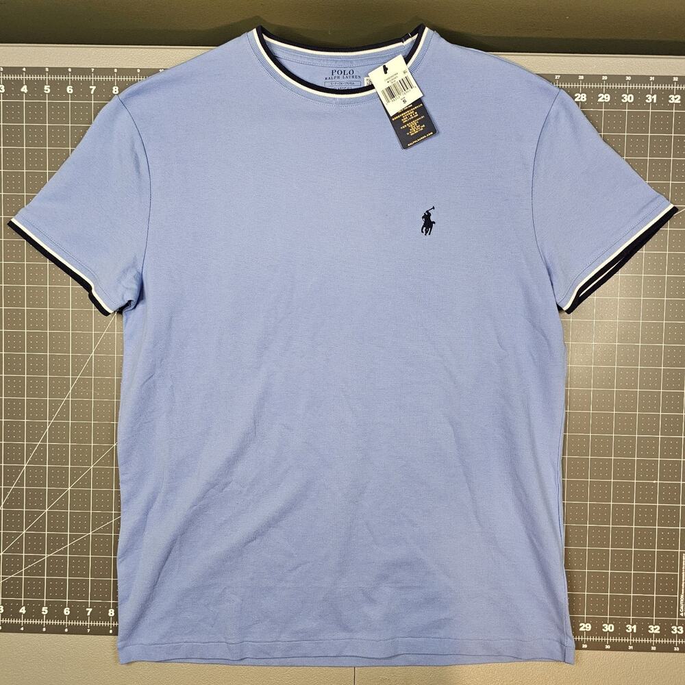 Polo Ralph Lauren Pique Tshirt Small Blue New NWT Ringer Preppy Retro Classic